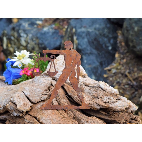 Metallsatz Sternzeichen 'Waage' als Baumstecker, zum Einschrauben in Holz, Höhe 12 cm Edelrost,  für Ihr Blumenbeet