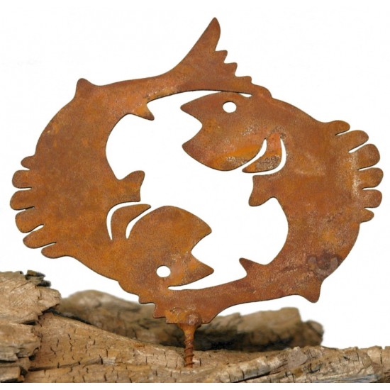 Metallsatz Sternzeichen 'Fisch' als Baumstecker, zum Einschrauben in Holz, Höhe 11 cm Edelrost, Gartenstecker