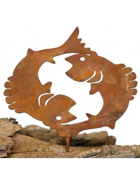 Metallsatz Sternzeichen 'Fisch' als Baumstecker, zum Einschrauben in Holz, Höhe 11 cm Edelrost, Gartenstecker
