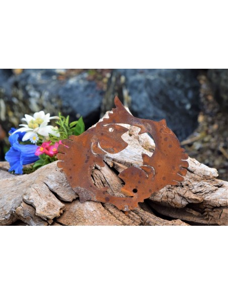 Metallsatz Sternzeichen 'Fisch' als Baumstecker, zum Einschrauben in Holz, Höhe 11 cm Edelrost, Blumenbeet