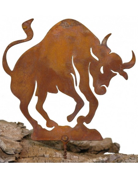 Metallsatz Sternzeichen 'Stier' als Baumstecker, zum Einschrauben in Holz, Höhe 12 cm Edelrost, Gartenstecker