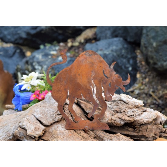 Metallsatz Sternzeichen 'Stier' als Baumstecker, zum Einschrauben in Holz, Höhe 12 cm Edelrost, für Ihr Blumenbeet