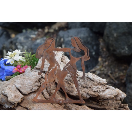 Metallsatz Sternzeichen 'Zwilling' als Baumstecker, zum Einschrauben in Holz, Höhe 12 cm Edelrost,  für Ihr Blumenbeet