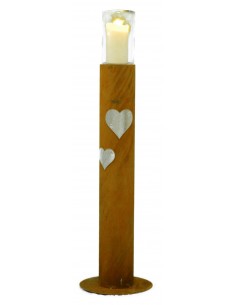 Edelrost Säule mit Herz und Windlicht Höhe 60 cm - romantische Atmosphäre für Wohnung und Garten mit Rostsäule aus Metall