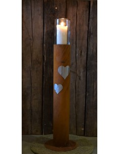 Edelrost Säule mit Herz und Windlicht Höhe 60 cm - romantische Atmosphäre für Wohnung und Garten mit Rostsäule aus Metall 2