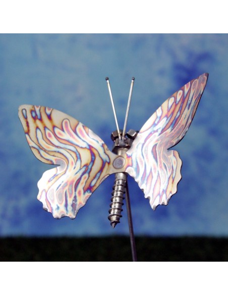 Edelstahl Schrauben 'Schmetterling' mit geflammten Muster auf Stab 75 cm Falter Metallmichl Metallfalter 