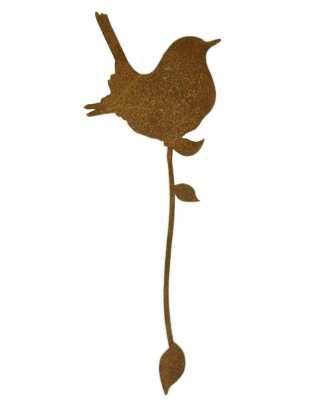 Edelrost Vogel 'Zaunkönig sitzend' mit Befestigungsband für Ast Höhe 10,5 cm aus rostigem Metall von Metallmichl