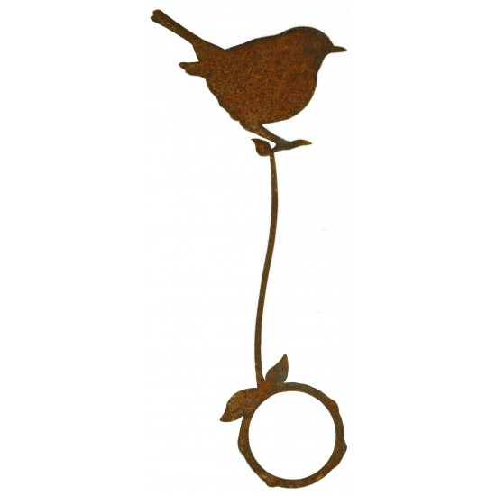 Edelrost Vogel 'Zaunkönig stehend' mit Befestigungsband für Ast Höhe 10,5 cm mit Teelichthalterung