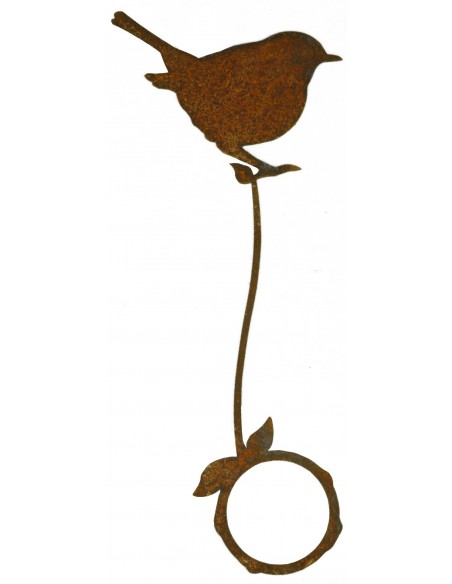 Edelrost Vogel 'Zaunkönig stehend' mit Befestigungsband für Ast Höhe 10,5 cm mit Teelichthalterung