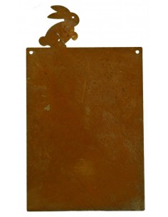 Rostschild mit Hase zum beschriften  zum Hängen Höhe 34 cm aus Edelrost Metall von Metallmichl als Deko
