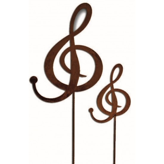 Edelrost Notenschlüssel zum Stecken Höhe 15 cm - für Heim und Garten aus rostigem Metall für Musikfreunde