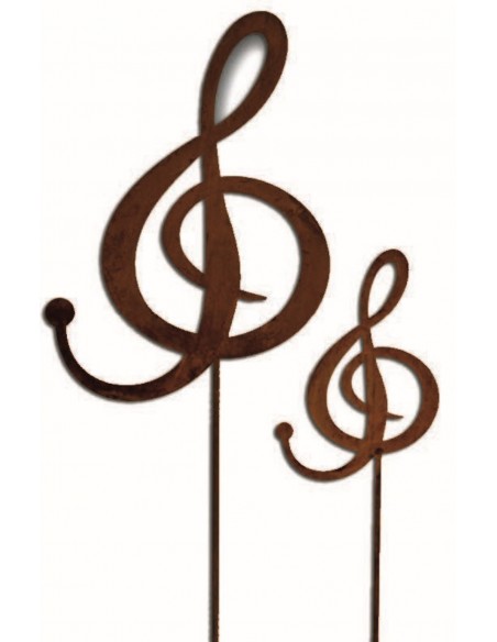 Edelrost Notenschlüssel zum Stecken Höhe 15 cm - für Heim und Garten aus rostigem Metall für Musikfreunde