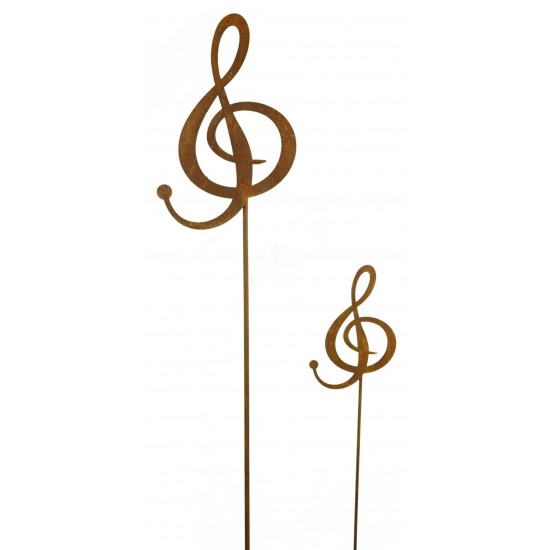 Edelrost Notenschlüssel zum Stecken Höhe 25 cm - für Heim und Garten aus rostigem Metall für Musikfreunde