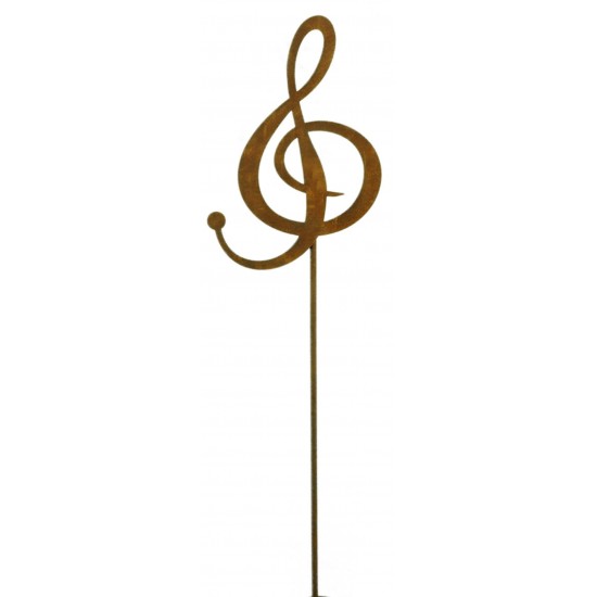 Edelrost Notenschlüssel zum Stecken Höhe 15 cm - für Heim und Garten aus rostigem Metall für Musikfreunde