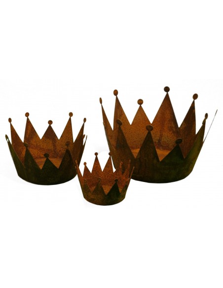 Edelrost Krone zum Bepflanzen 3er SET - königliche Deko für den Garten aus rotigem Metall von Metallmichl