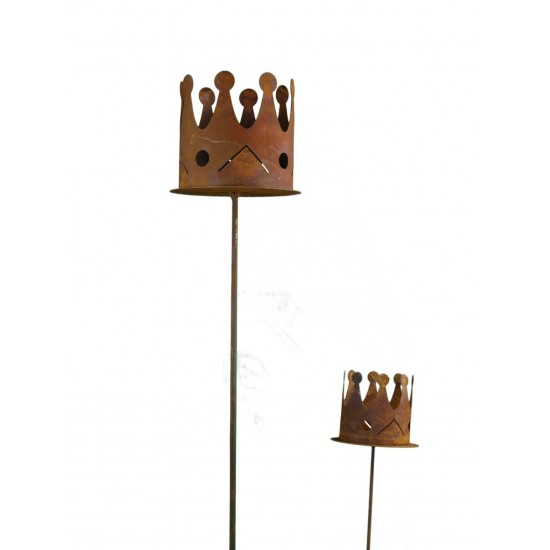 Edelrost Krone auf Stab zum Bepflanzen Ø 7 cm  - königliche Deko für den Garten aus rostigem Metall