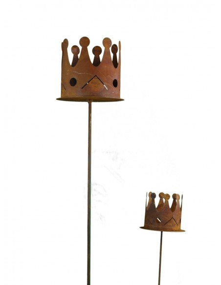 Edelrost Krone auf Stab zum Bepflanzen Ø 7 cm  - königliche Deko für den Garten aus rostigem Metall