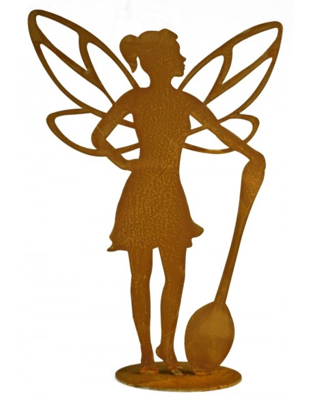 helfende Fee aus Edelrost stehend  mit Löffel auf Platte Höhe 35 cm - Dekoidee oder Geschenk