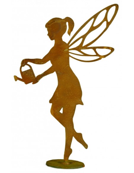 helfende Fee aus Edelrost stehend  mit Gießkanne auf Platte Höhe 38 cm - wunderschöne Dekoration