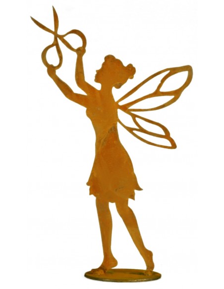 helfende Fee aus Edelrost stehend mit Schere, auf Platte Höhe 42 cm - Dekoidee und Geschenk