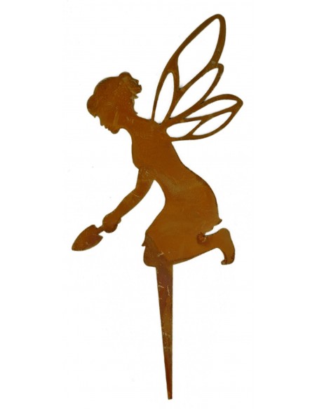 helfende Fee aus Edelrost kniend mit Schaufel, mit  Stecker Höhe 26 cm Dekoidee und Geschenk