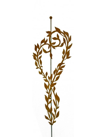  Edelrost Gartenstab mit verschlungenen Blattranken, doppelt als Herz, und Kugel, Höhe160 cm - tolle Dekoidee für den Garten