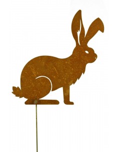 Edelrost Feldhase als Gartenstab Höhe 24 cm - Dekoration nicht nur für Ostern aus rostigem Metall für Ihren Garten