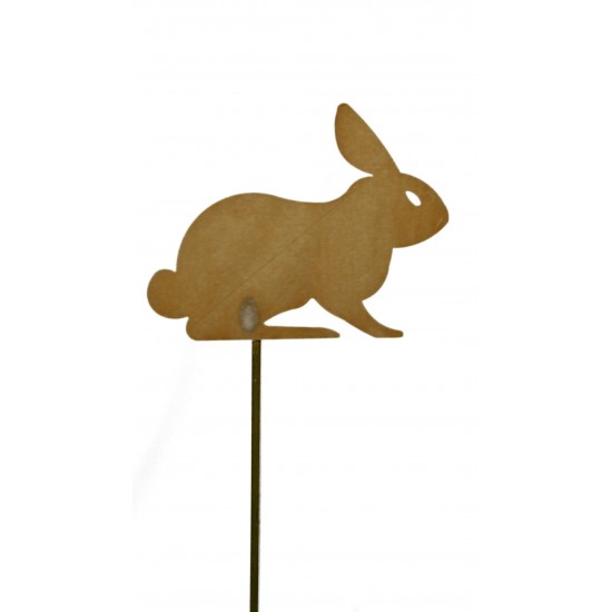 Rost Silhouette Hase lauernd  Höhe 19 cm auf Stab aus rostigem Metall zur Dekoration zu Ostern