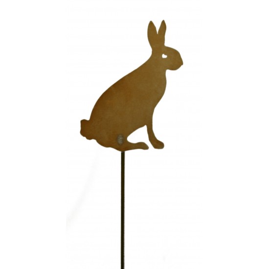 Rost Hase sitzend (Schattenbild), Höhe 26 cm auf Stab aus rostigem Metall zur Dekoration zu Ostern schöner Feldhase