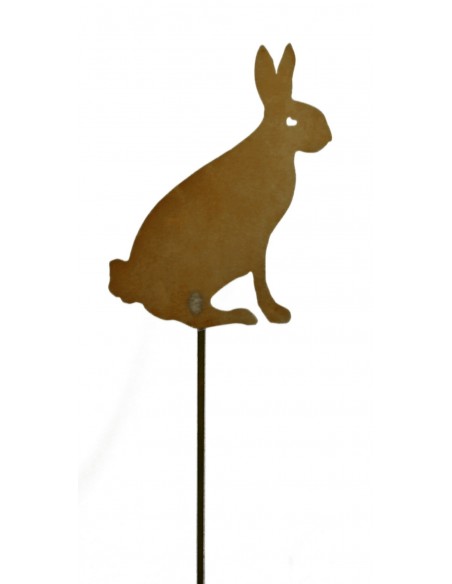 Rost Hase sitzend (Schattenbild), Höhe 26 cm auf Stab aus rostigem Metall zur Dekoration zu Ostern schöner Feldhase