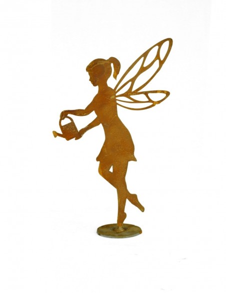 helfende Fee aus Edelrost stehend  mit Gießkanne auf Platte Höhe 23 cm -  Dekoidee und Geschenk