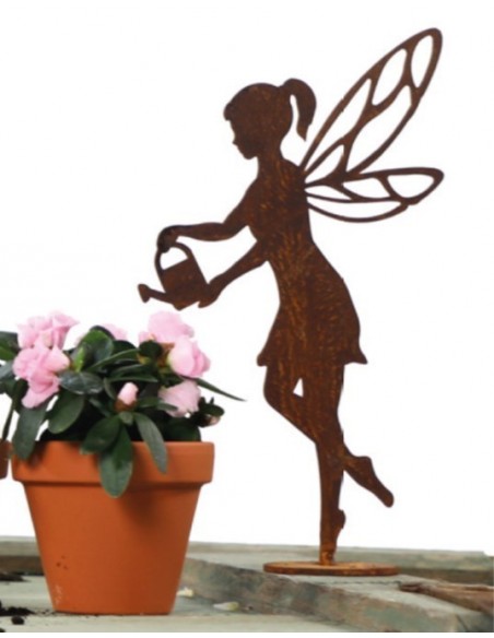 helfende Fee aus Edelrost stehend  mit Gießkanne  -  Rostdeko rostig Elfe Fabelwesen Dekoration Metall 