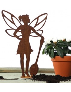 helfende Fee aus Edelrost stehend  mit Löffel auf Platte Höhe 35 cm - Dekoidee oder Geschenk 2