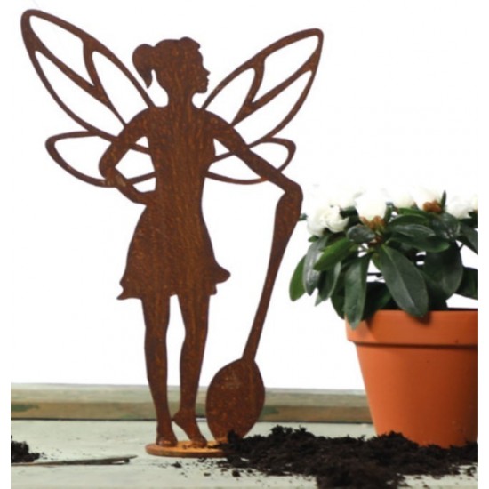 helfende Fee aus Edelrost stehend  mit Löffel -Rostdeko rostig Elfe Fabelwesen Dekoration Metall 