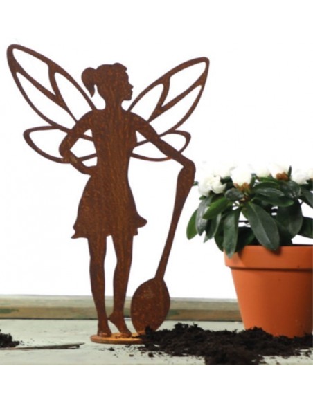 helfende Fee aus Edelrost stehend  mit Löffel -Rostdeko rostig Elfe Fabelwesen Dekoration Metall 