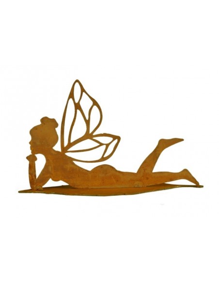 auf Blatt liegende Fee aus Edelrost, Länge 16 cm - Gartendeko für Zuhause und zum Verschenken