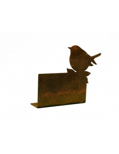 Edelrost Tischkarte mit Vögelchen oben rechts, zum selber Beschriften, Höhe 7,5 cm Breite 8,6 cm - tolle Tischdeko