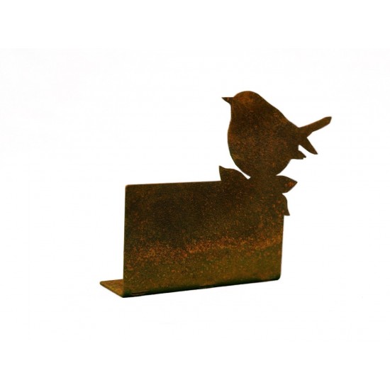 Edelrost Tischkarte mit Vögelchen oben rechts, zum selber Beschriften, Höhe 7,5 cm Breite 8,6 cm - tolle Tischdeko