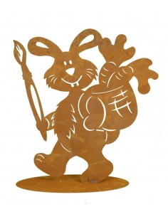 lustiger Rost Hase "Michelangelo" mit Pinsel Höhe 41 cm Edelrost Osterhase