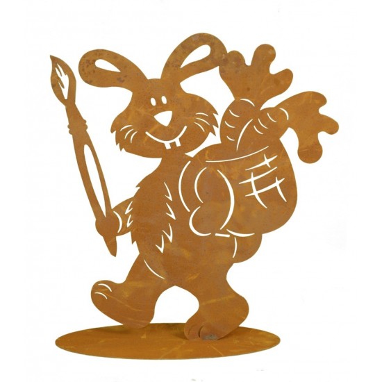 lustiger Rost Hase "Michelangelo" mit Pinsel Höhe 41 cm Edelrost Osterhase 