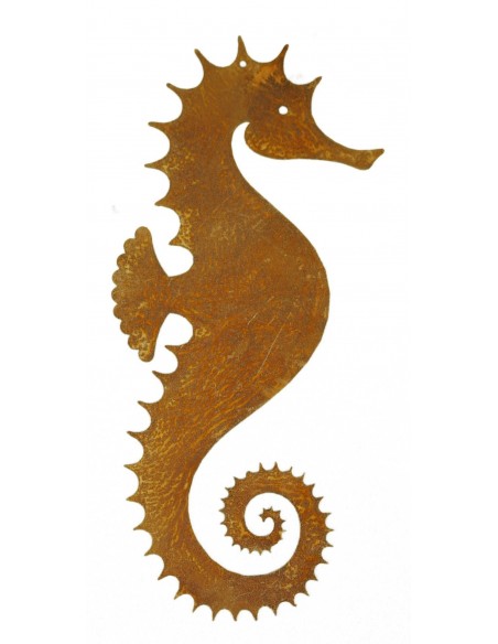 Edelrost Seepferdchen zum Hängen, Höhe 21 cm - Wohndeko ganzjährig aus rostigem Metall