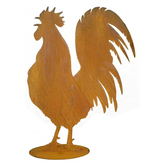 Rost Hahn Sihouette, krähend, auf Platte Höhe 105 cm als Gartendeko und für das Ladengeschäft zu Ostern