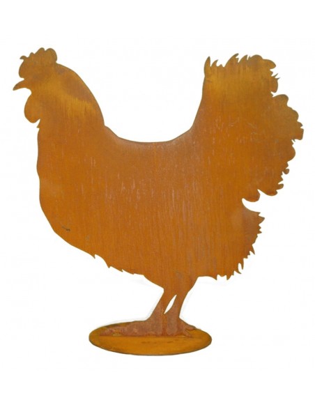 Edelrost Henne  Sihouette auf Platte Höhe 77 cm