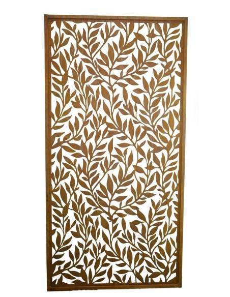 Edelrost Blätterranken Paravent  mit Umrandung  Edlerost Rostdeko rostig Sichtschutzwand Metallwand Rostwand Dekowand