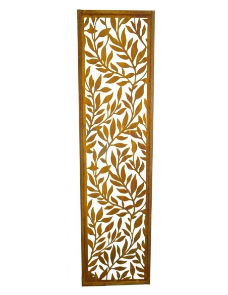 Edelrost Blätterranken Paravent schmal mit Umrandung  Edlerost Rostdeko rostig Sichtschutzwand Metallwand Rostwand Dekowand
