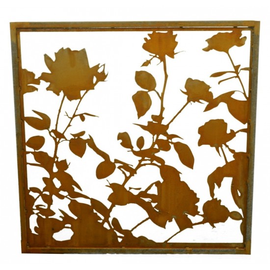 Edelrost 'Lovely' Rosenparavent 'B' Höhe 100 cm Breite 100 cm mit Umrandung Sichtschutzwand Metallwand Rostwand Dekowand 