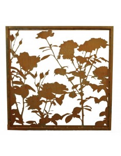 Edelrost 'Lovely' Rosenparavent Höhe 100 cm Breite 100 cm mit Umrandung Sichtschutzwand Metallwand Rostwand Dekowand