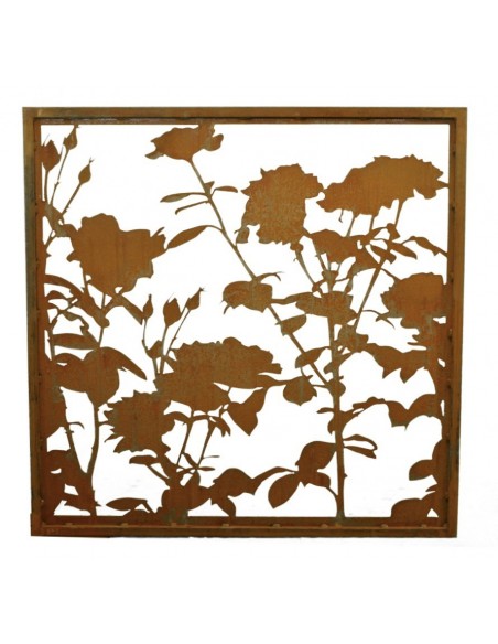 Edelrost 'Lovely' Rosenparavent Höhe 100 cm Breite 100 cm mit Umrandung Sichtschutzwand Metallwand Rostwand Dekowand 