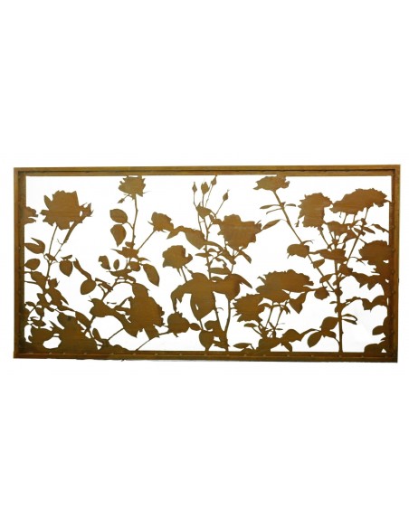 Edelrost 'Lovely' Rosenparavent quer Höhe 100 cm Breite  200 cm mit Umrandung Sichtschutzwand Metallwand Rostwand Dekowand 