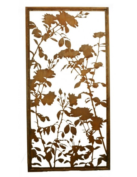 Edelrost 'Lovely' Rosenparavent Höhe 200 cm Breite  100 cm mit Umrandung Sichtschutzwand Metallwand Rostwand Dekowand 